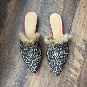 Crown Vintage Leopard Print Mules with Jewels